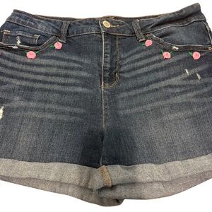 Upcycled Floral Cottagecore Embroidery Midrise Cuffed Jean Shorts Boho Vintage